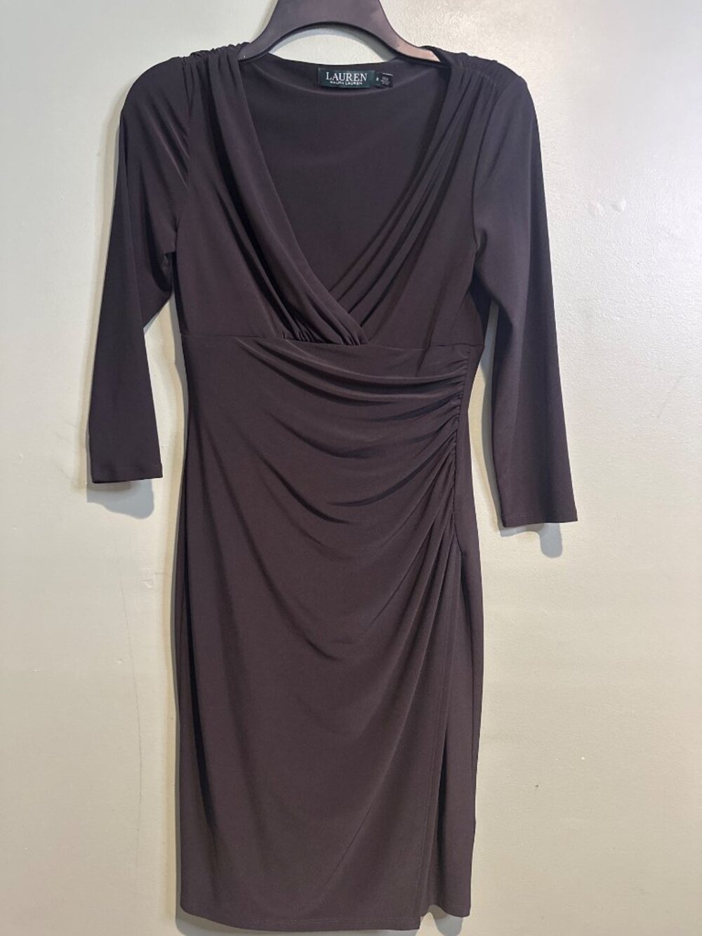 Lauren Ralph Lauren Black Ruched Dress Womens 2 Career Midi LBD wedding guest